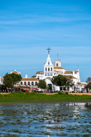 Church of El Rocio, Spain and view of the lakeのeditorial素材