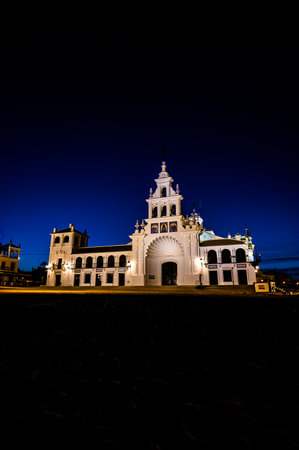 El Rocio church in Spain a few minutes before sunrise.の写真素材