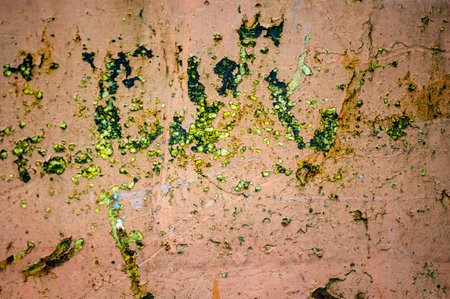 Authentic old style industrial background. Close-up of a dirty part of an old road roller. Orange colored metal.の写真素材