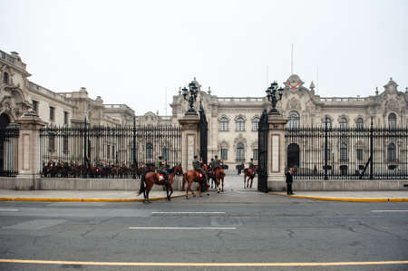 Changing of the Guard at Government Palace known as House of Pizarro, at Plaza de Armas in Lima, Peruのeditorial素材