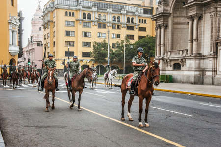 Changing of the Guard at Government Palace known as House of Pizarro, at Plaza de Armas in Lima, Peruのeditorial素材