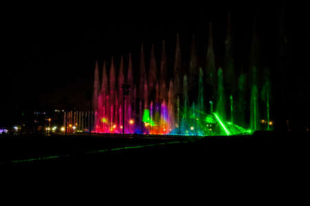 Water light games at the Magic Water Circuit (world's largest fountain complex), Park of the Reserve, Lima, Peru.の写真素材