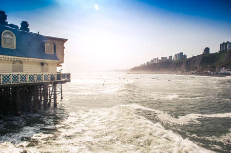 Rosa Nautica Restaurant on pier in Miraflores district - Lima, Peruの写真素材