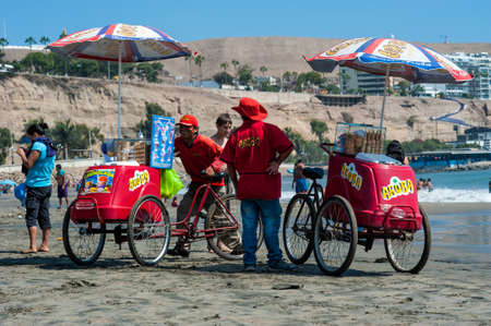 Vendors on Chorrillos Beach sell ice cream in Lima, Peru- 1 May 2015のeditorial素材