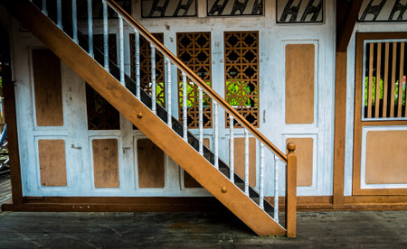 Wood stairs in front of the houseの写真素材