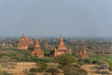 Pagoda landscape the plain of Bagan , Myanmarの写真素材