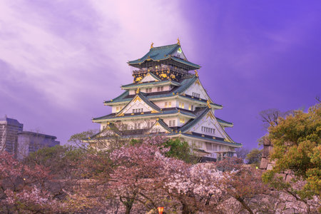 Osaka castle with cherry blossom.のeditorial素材