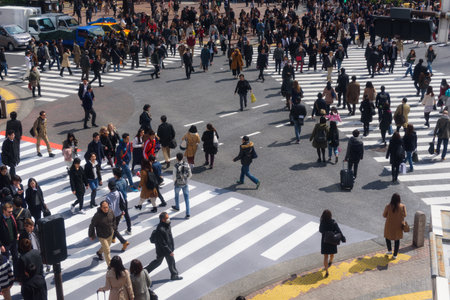 TOKYO, JAPAN - MARCH 24, 2017: Unidentified people on the street in Shibuya, Tokyo. Shibuya is one of fashion centers for teenage people.のeditorial素材