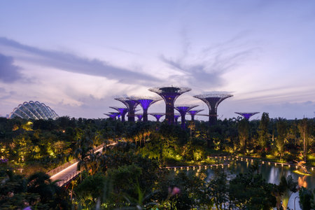 Singapore city skyline at twilight before sunrise