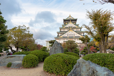 The front view of Osaka Castle during autumn season, Osaka Japan.のeditorial素材