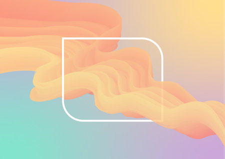 Fun and Creative Wavy Liquid Abstract Background with White Frame, Multicolor Fluid Flow through White Frame, Creative Thinking Skill, Think out of the Boxのイラスト素材