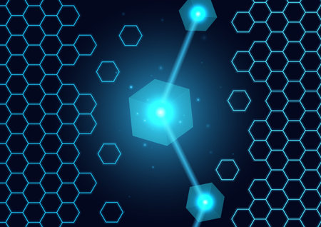 Blockchain concept, Honeycomb hexagon with lighting effect technology abstract background, science...