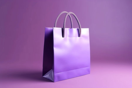 Mock up of a blank purple color shopping bag isolated on purple background. Commercial advertising for fashion product, black friday and halloween promotion discount concept 3d illustration. Generative AIの素材