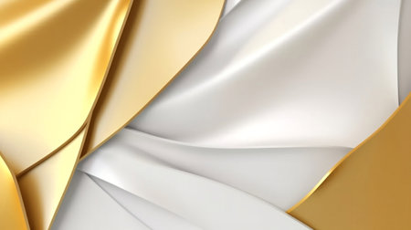 Drapery fractal curves, shiny white and gold dynamic metal wave, creativity and fashion concept 3d illustration, elegant and luxury abstract background. Generative AIの素材