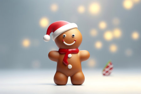 Cute Gingerbread man 3D illustration, Christmas background. Generative AIの素材