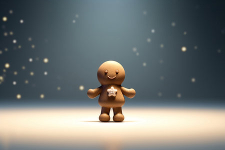 Cute Gingerbread man 3D illustration, Christmas background. Generative AIの素材