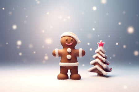 Cute Gingerbread man 3D illustration, Christmas background. Generative AIの素材