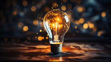 Glowing light bulb, creative idea and saving energy concept. Generative AIの素材