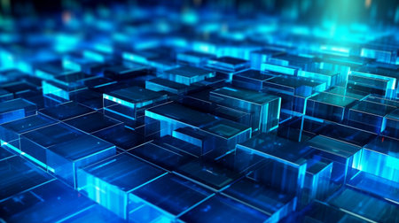 Glowing block surface, cyberspace and database concept futuristic technology abstract background. Generative AIの素材