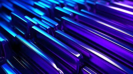 Neon glow shiny purple rectangle blocks surface 3D illustration, futuristic techonolgy abstract background. Generative AIの素材