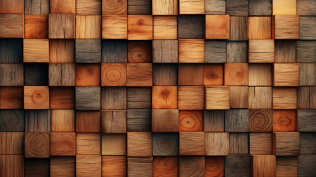 Dark color wood cube stack textured background, modern style wooden material abstract background. Generative AIの素材