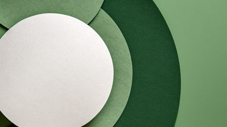Round cut paper green and white color with minimal composition, paper texture background, eco friendly and nature concept, abstract background. Generative AIの素材