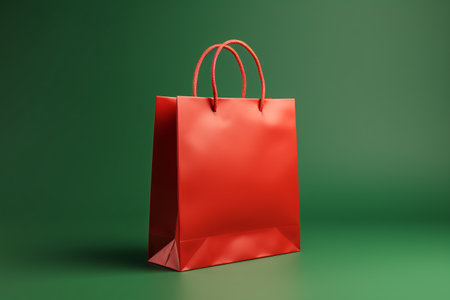 Mock up of a red paper shopping bag isolated on green background, Christmas, Chinese New year promotion, online shopping. Generative AIの素材