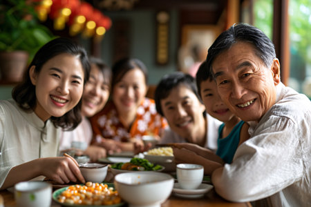 Chinese new year eve multigenerational family dinner party, family gathering celebrate Chinese new year. Generative AIの素材