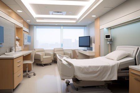 Patient room with hospital bed, healthcare, insurance and sickness concept. generative aiの素材