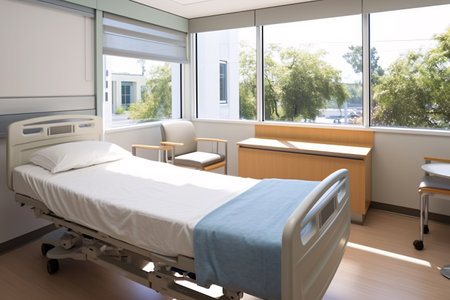 Patient room with hospital bed, healthcare, insurance and sickness concept. generative aiの素材