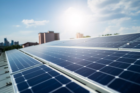 Solar panels on the roof of the house, home solar electric system, renewable alternative energy and sustainability concept. generative aiの素材