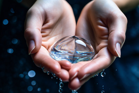 Woman hands scooping fresh and clear water, water conservation concept. generative aiの素材