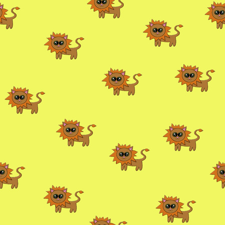 Vector seamless pattern with funny cartoon lionsのイラスト素材