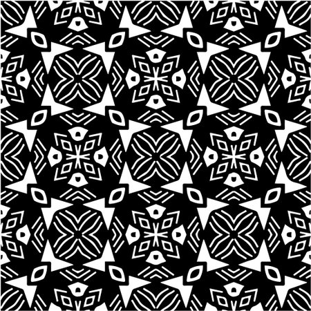 Geometric vector pattern with triangular elements. Seamless abstract ornament for wallpapers and backgrounds. Black and white colors.のイラスト素材