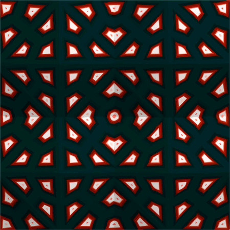 pattern with multicolored symmetric shapes.