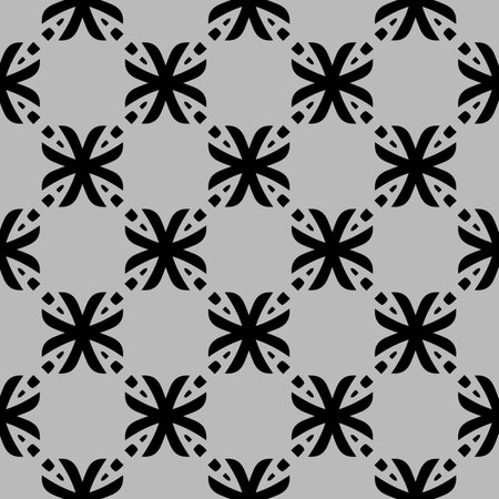 Abstract Flower Tiles. Seamless Vector Pattern Design. Black and white pattern.のイラスト素材