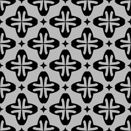Abstract Flower Tiles. Seamless Vector Pattern Design. Black and white pattern.