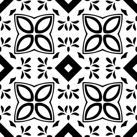 floral seamless pattern background.Geometric ornament for wallpapers and backgrounds. Black and white pattern.のイラスト素材