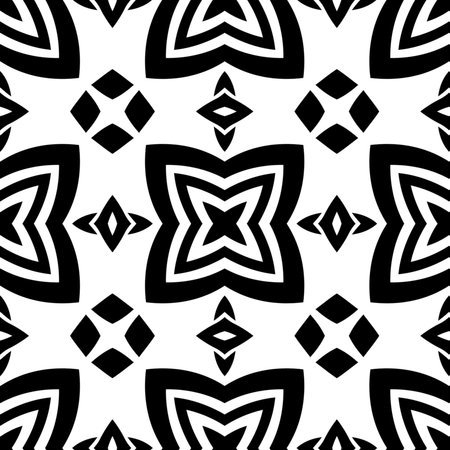 floral seamless pattern background.Geometric ornament for wallpapers and backgrounds. Black and white pattern.のイラスト素材