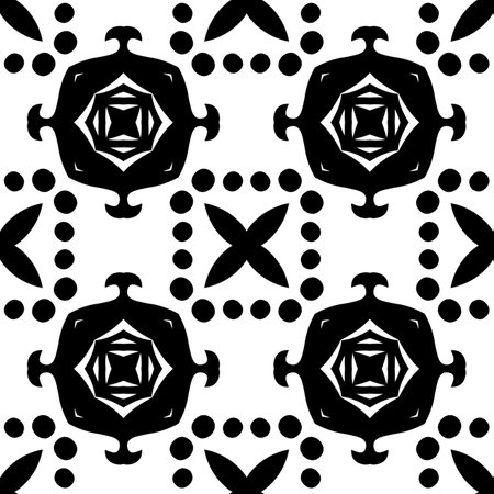 floral seamless pattern background.Geometric ornament for wallpapers and backgrounds. Black and white pattern.のイラスト素材