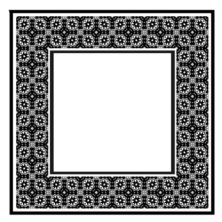 Black and white rectangle frame with linear border ornament, vector certificate template, decorative design element in retro style.のイラスト素材