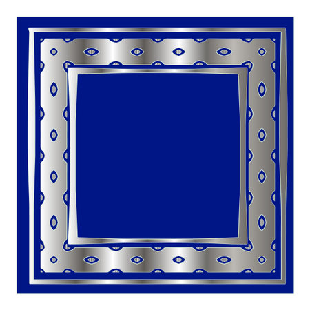 silver frame for design template. Elegant element for design in Eastern style, place for text.on a blue background. Lace vector illustration for invitations and greeting cardsのイラスト素材