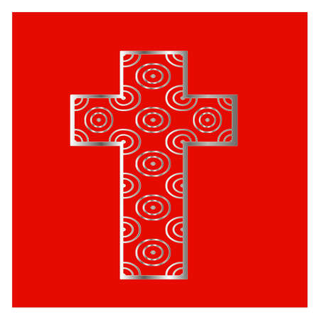 cross with patterns of metal on a red background.のイラスト素材