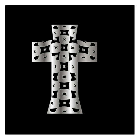 cross with patterns of metal on a black background.のイラスト素材