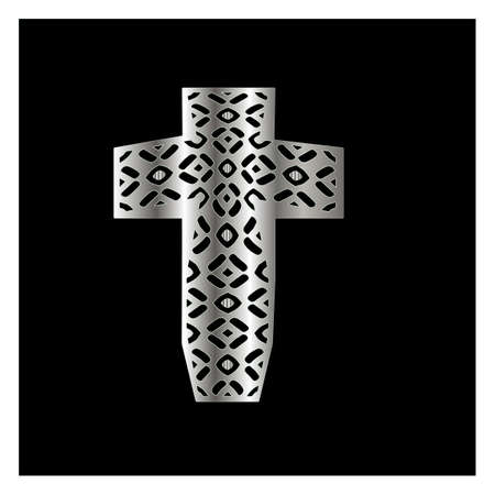 cross with patterns of metal on a black background.のイラスト素材