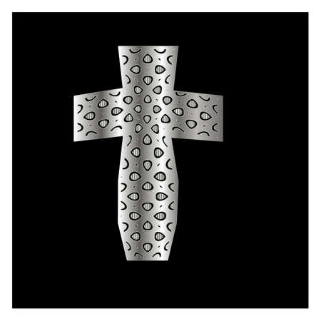 cross with patterns of metal on a black background.のイラスト素材