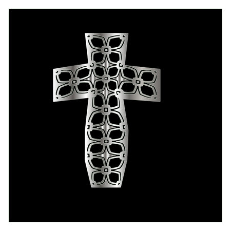 cross with patterns of metal on a black background.のイラスト素材
