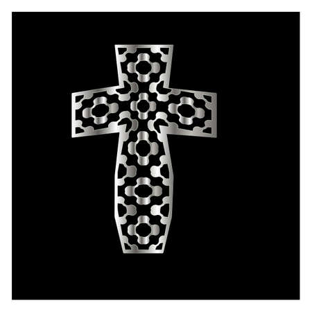 cross with patterns of metal on a black background.のイラスト素材