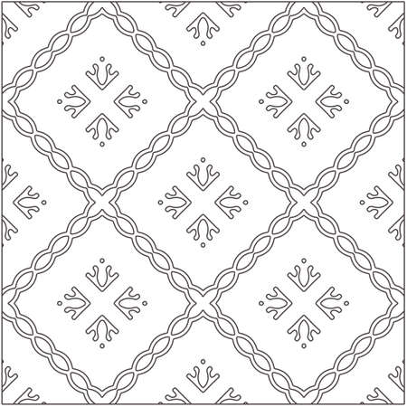 Vector pattern with symmetrical elements. Repeating geometric tiles from striped elements. black patterns.のイラスト素材