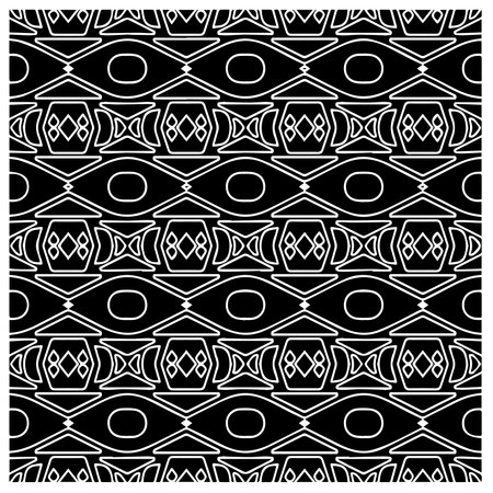 Black and white abstract geometric seamless pattern with wavy shapes, and curved lines. simple...